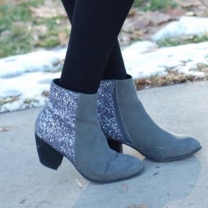 Gray glitter booties